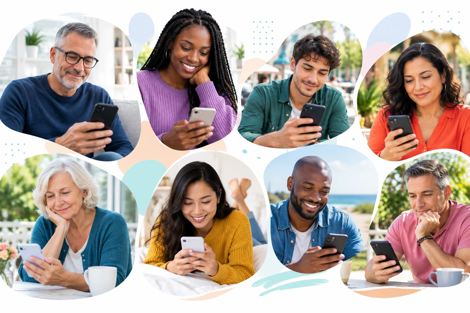 Adults using their phones and communicating with people they care about